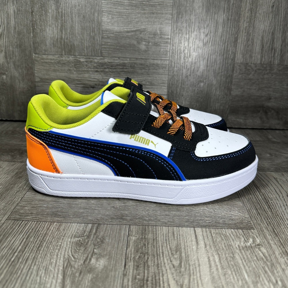 Puma Caven 2.0 Starblitz Kids 3C White Black Neon Hook Loop NEW 400648-02